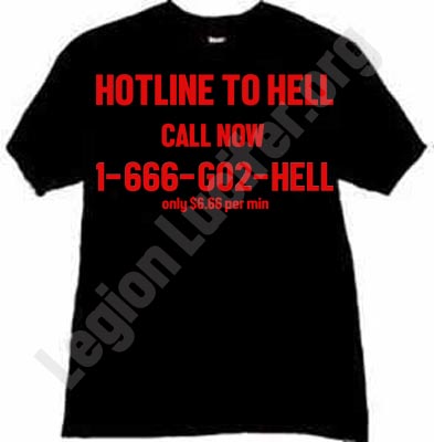 hotline to hell with phone number tshirts